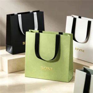 Custom Paper Shopping Bags with Handles, Custom Logo, and Ribbon Handle for Boutique Retail Stores OEM