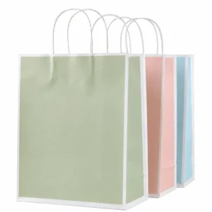Custom Pastel Kraft Paper Gift Bags with White Edge and Twisted Handles