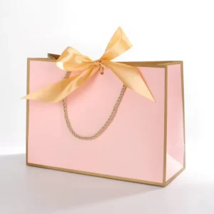 Custom Pink Paper Bags with Handles and Ribbon Closures for Clothing Packaging