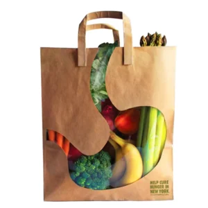 Custom Printed Biodegradable Kraft Paper Gift Bag with Long Handles for Noodle and Food Packaging