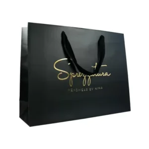 Custom Printed Black Shopping Gift Paper Bag with Handles and Logo