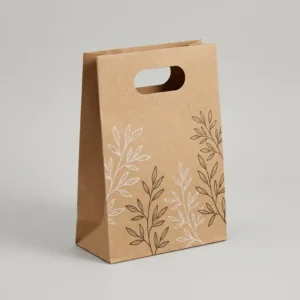 Custom Printed Kraft Paper Gift Bags with Floral Logo Design, Brown, Bulk Packaging