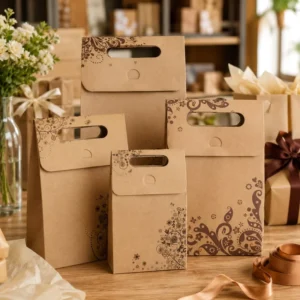 Custom Printed Kraft Paper Gift Bags with Handles and Window Eco Friendly Shopping Packaging Bags
