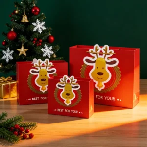 Custom Printed Kraft Paper Gift Bags with Logo for Christmas, Wedding, Birthday and Retail Packaging