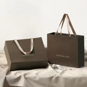 Custom Printed Kraft Paper Gift Bags with Ribbon Handles