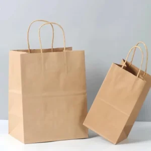 Custom Printed Kraft Paper Shopping Bag with Cord Handle, Biodegradable