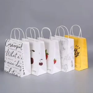 Custom Printed Kraft Paper Shopping Bags with Logo, Recyclable, Clothing Gift Food Takeaway