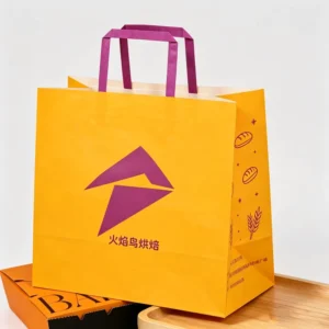 Custom Printed Kraft Paper Takeout Bags with Handles for Restaurant Catering