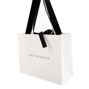 Custom Printed Logo Gift Bags with Ribbon Handles for Shopping and Weddings