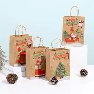 Custom Printed New Year Party Gift Shopping Bag, Recyclable Kraft Paper, Handles