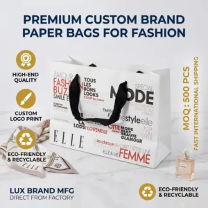 Custom Printed Paper Bags with Ribbon Handles for Fashion and Gifts