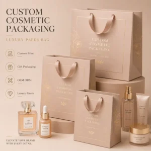 Custom Printed Perfume and Cosmetics Packaging Paper Bag with Ribbon Handles