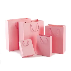 Custom Printed Pink Paper Shopping Gift Bags with Handles