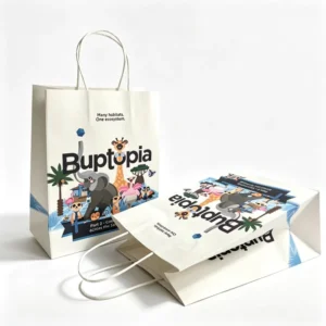 Custom Printed Rectangular-Bottom Kraft Paper Takeaway Bag with Twisted Handles for Toast, Bread, and Milk