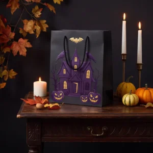 Custom Printed Recyclable Thickened Paper Tote Bag for All Saints’ Day with Gold Stamp and Cotton Rope Handle