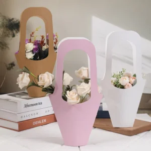 Custom Printed Recycled Kraft Paper Bag with Handle for Wedding and Flower Packaging