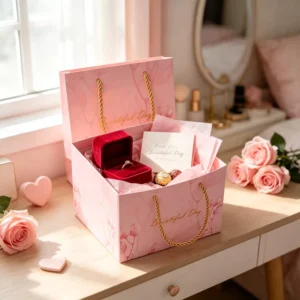 Custom Printed White Cardboard Rectangle Gift Bags with Handle for Cosmetics and Souvenirs
