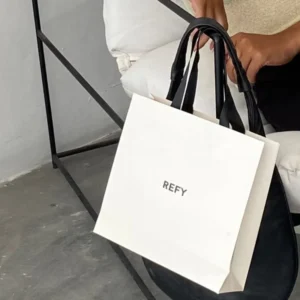 Custom Printed White Kraft Paper Gift Bag with Ribbon Handle