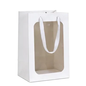 Custom Printed White Paper Gift Bags with Plastic Window and Handles