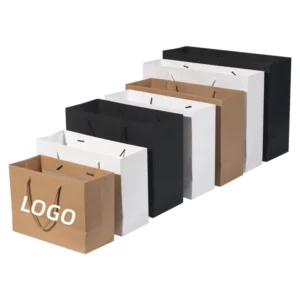 Custom Printed White and Brown Kraft Paper Gift Shopping Bags with Handles