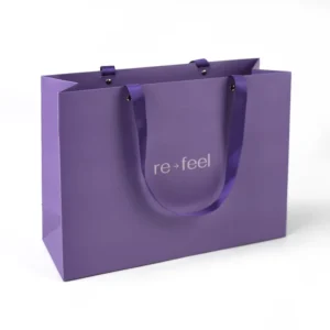 Custom Purple Kraft Paper Gift Bag with Ribbon Handle