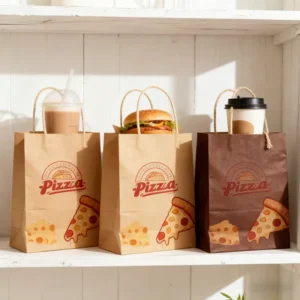 Custom Recyclable Food Delivery Brown Craft Takeaway Paper Bag Take Out Grocery Kraft Paper Carrier Bags With Logo