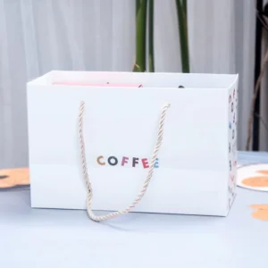 Custom Recyclable Paperboard Classic Big Capacity Bag with Colorful Twisted Handles Pouch Coffee Gift Packaging Easy Carrying