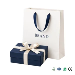 Custom Recyclable White Paperboard Gift Bags with Ribbon Handles for Boutique Shopping