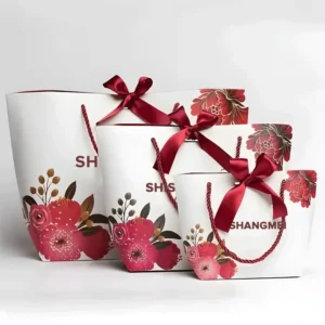 Custom Red Small Candy Gift Paper Bag with Bow for Valentine’s Day, Weddings, Christmas, Candles and Crafts