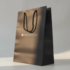 Custom Size Black Coated Paper Jewelry Gift Bag, Gold Printed, Recyclable, Magnetic Closure