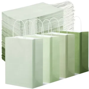 Custom-Size Food-Grade Recyclable Eco-Friendly Sage Green Kraft Paper Gift Shopping Bags with Twisted Handles and Logo