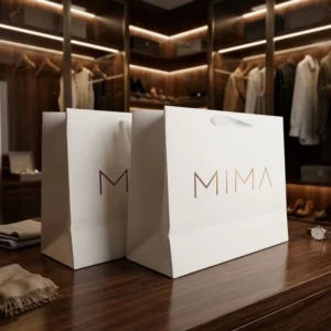 Custom Size Paper Tote Bag with Embossed Logo and Gusset for Clothing Boutique Retail Stores