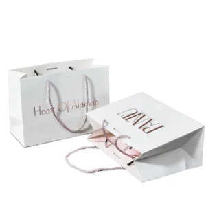 Custom White Kraft Paper Gift Bags with Ribbon Handles and Printed Logo
