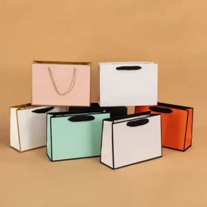 Custom White Paper Shopping Bag with Logo, Large or Medium Size, Gold Foil, Matte, Embossed, Laminated