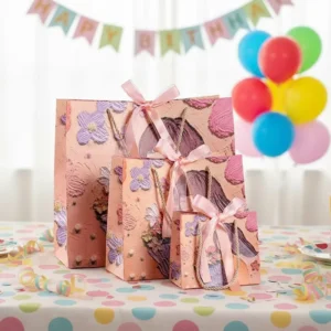 Customizable Multicolor Paper Gift Bags with Ribbon Handles for Christmas Birthday Party Favors and Crafts