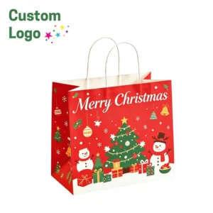 Customized Christmas Gift Paper Bags Full Color Printing Eco Friendly Holiday Gift Kraft Paper Bags