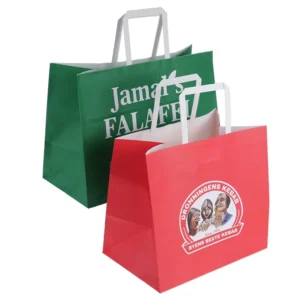 Customized Color White brown Kraft Paper Food Take Away Bag Shopping Paper Bag