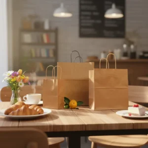 Customized Eco-Friendly Disposable Food-Grade Kraft Paper Bags with Handles