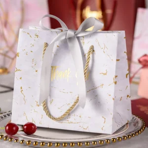 Customized Logo White Paper Gift Bags with Ribbon Handles