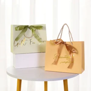 Customized Luxury Paperboard Gift Bags with Ribbon Handles Floral Print Lamination for Gifts and Craft Packaging