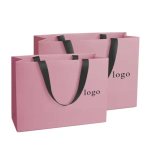 Customized Matte Paper Gift Shopping Bags with Custom Logo and Ribbon Handles