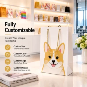 Cute Corgi Print Paper Gift Bag Cartoon Dog Design for Pet Store Kids Gift Birthday Party Packaging