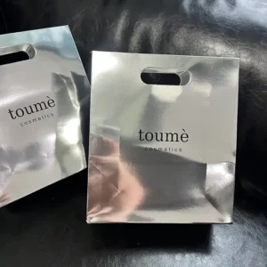 Die-Cut Handle Glossy Silver Paper Gift Bag for Cosmetics