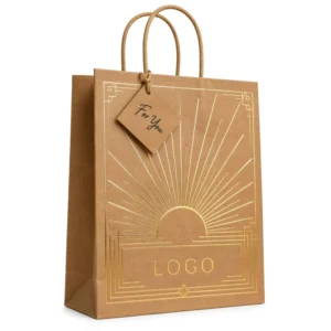 Disposable Kraft Paper Food Delivery Bag with Handle and Custom Logo for Restaurant, Fast Food, and Takeaway Packaging