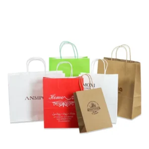 Disposable Recyclable Kraft Paper Shopping Bag with Long Handle for Supermarket Use