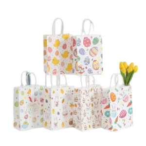 Easter Bunny Recycled Paper Gift Bags with Handles for Candy and Party Favors