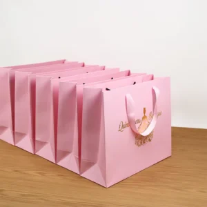 Eco-Friendly Biodegradable Kraft Paper Gift Bag with Ribbon Handle, Custom Logo