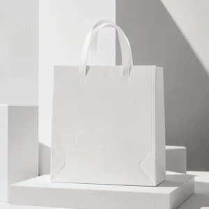 Eco Friendly Custom Gift Bags with White Paper UV Printing and Ribbon Handles for Apparel and Shoes