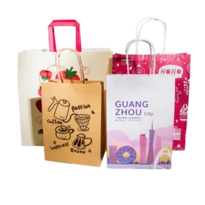 Eco-Friendly Custom Logo Printed Kraft Gift Paper Bag for Retail Bread and Gifts, Reusable With Handles