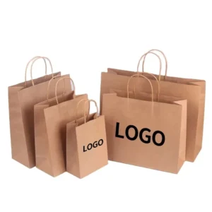 Eco-Friendly Handbag-Style Thick Kraft Paper Shopping Bags with Twisted Handles for Catering Takeaway, Custom Logo
